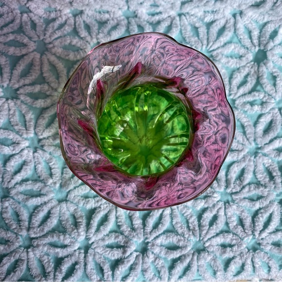 Vintage Teleflora vase hand blown glass ruffle watermelon art glass vase - Picture 4 of 5